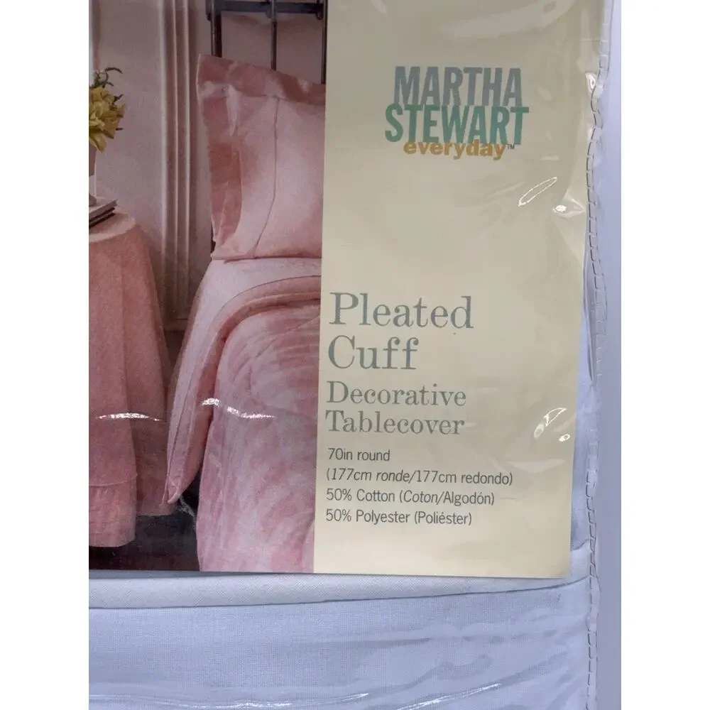 Martha Stewart Pleated Cuff Decorative Table Cover 70” Round Blue Grandmacore